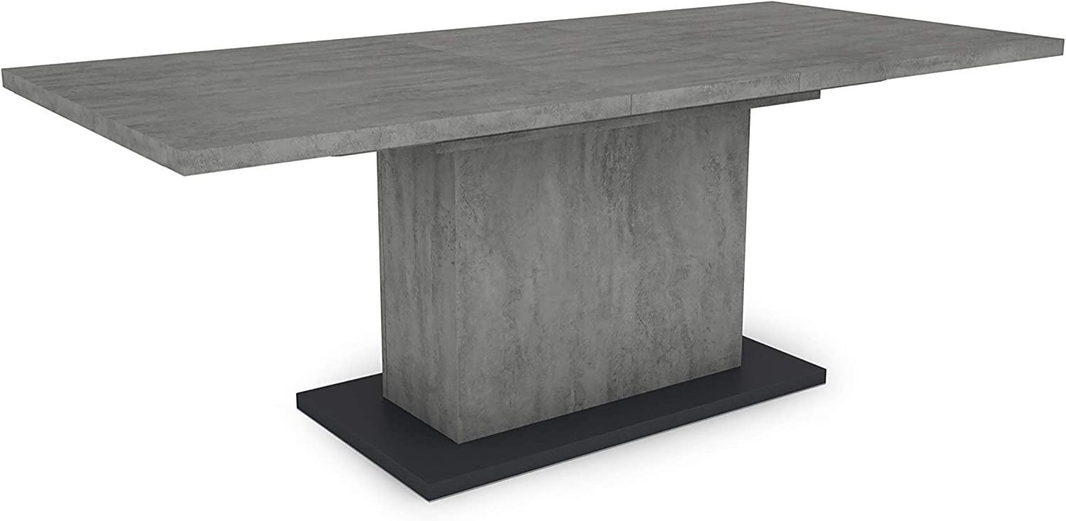 HOMEXPERTS Esszimmertisch AIKO / Beton-Optik grau / großer Auszugstisch 160 cm bis 200 cm / Säulentisch mit Ausziehfunktion / Tisch mit Synchronauszug und Einlegeplatte / 160-200 x 90, H 75 cm Bild 1