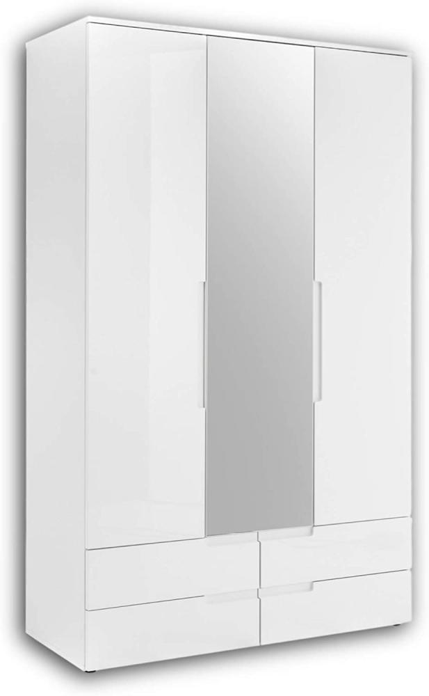 Stella Trading SPICE Eleganter Kleiderschrank mit viel Stauraum & Spiegeltür - Vielseitiger Drehtürenschrank in Weiß hochglanz - 126 x 208 x 57 cm (B/H/T) Bild 1
