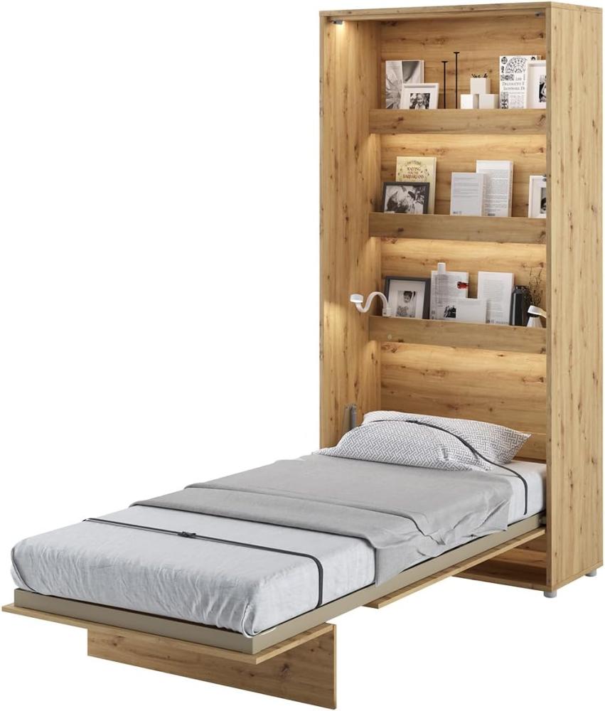 MEBLINI Schrankbett Bed Concept - Wandbett mit Lattenrost - Klappbett mit Schrank - Wandklappbett - Murphy Bed - Bettschrank - BC-03 - 90x200cm Vertikal - Artisan Eiche Bild 1
