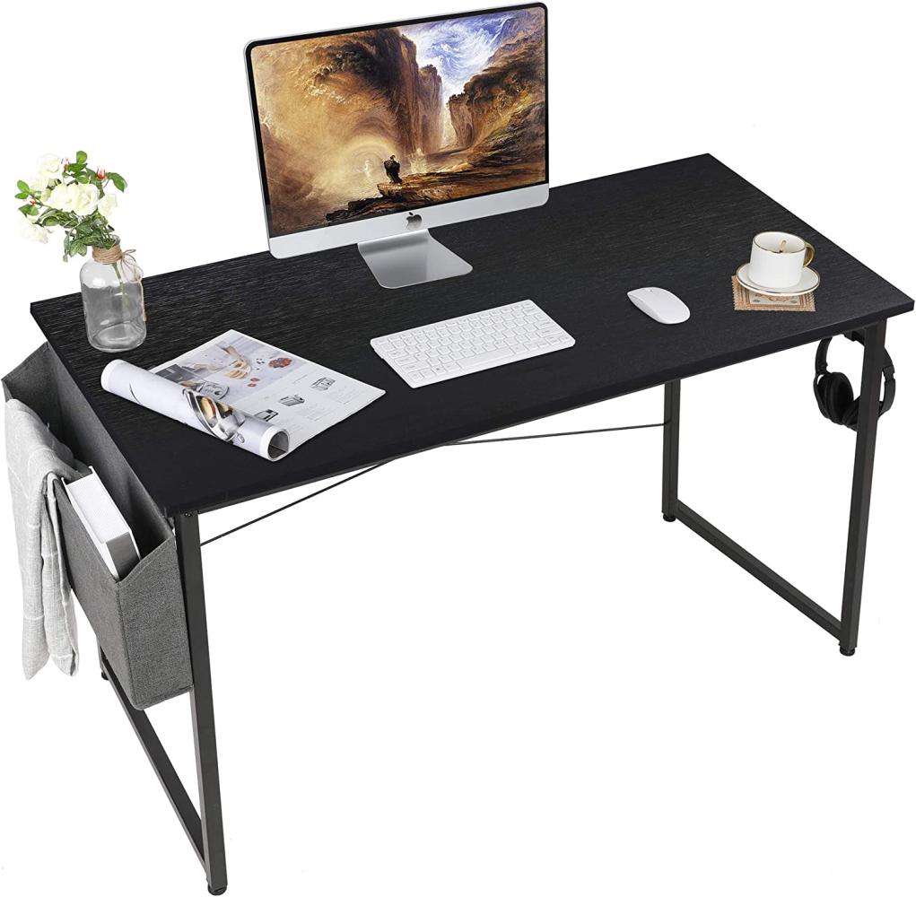AuAg Schreibtisch Schwarz 120 x 60 cm, PC Tisch Computertisch mit Aufbewahrungstasche, Kleiner Schreibtisch Bürotisch Officetisch für Home Office Schule, Stabil Laptop-Tisch Arbeitstisch Bild 1