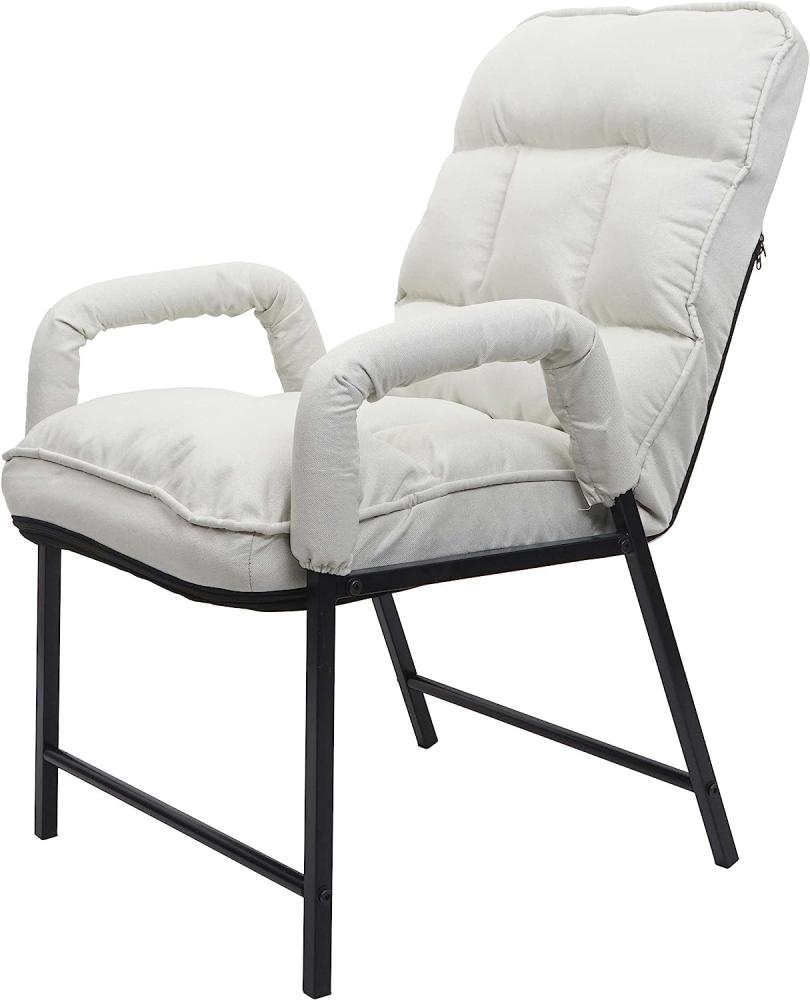 Esszimmerstuhl HWC-K40, Stuhl Polsterstuhl, 160kg belastbar Rückenlehne verstellbar Metall ~ Stoff/Textil creme-beige Bild 1