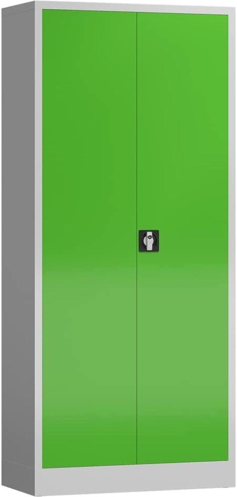Aktenschrank Metallschrank 2 Türen, 4 Fachböden 180x80x38cm, lichtgrau/gelbgrün Bild 1
