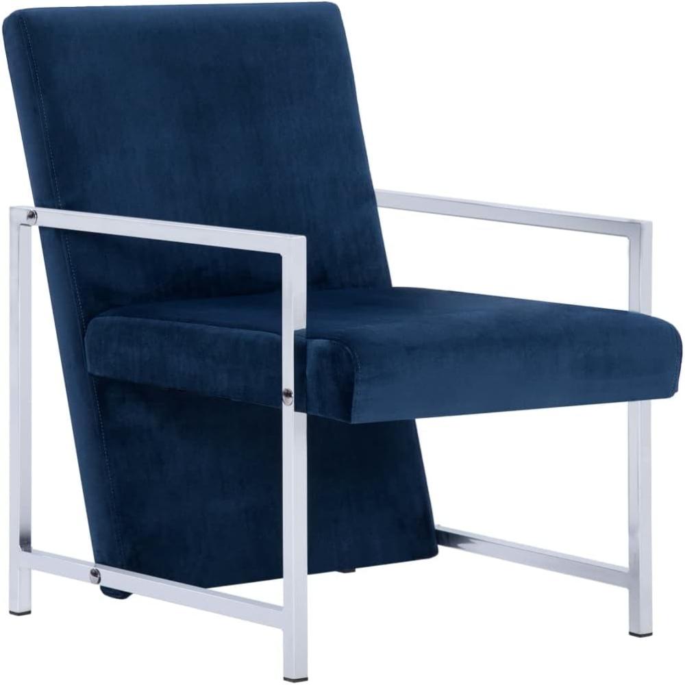 vidaXL Sessel mit verchromten Füßen Blau Samt Bild 1