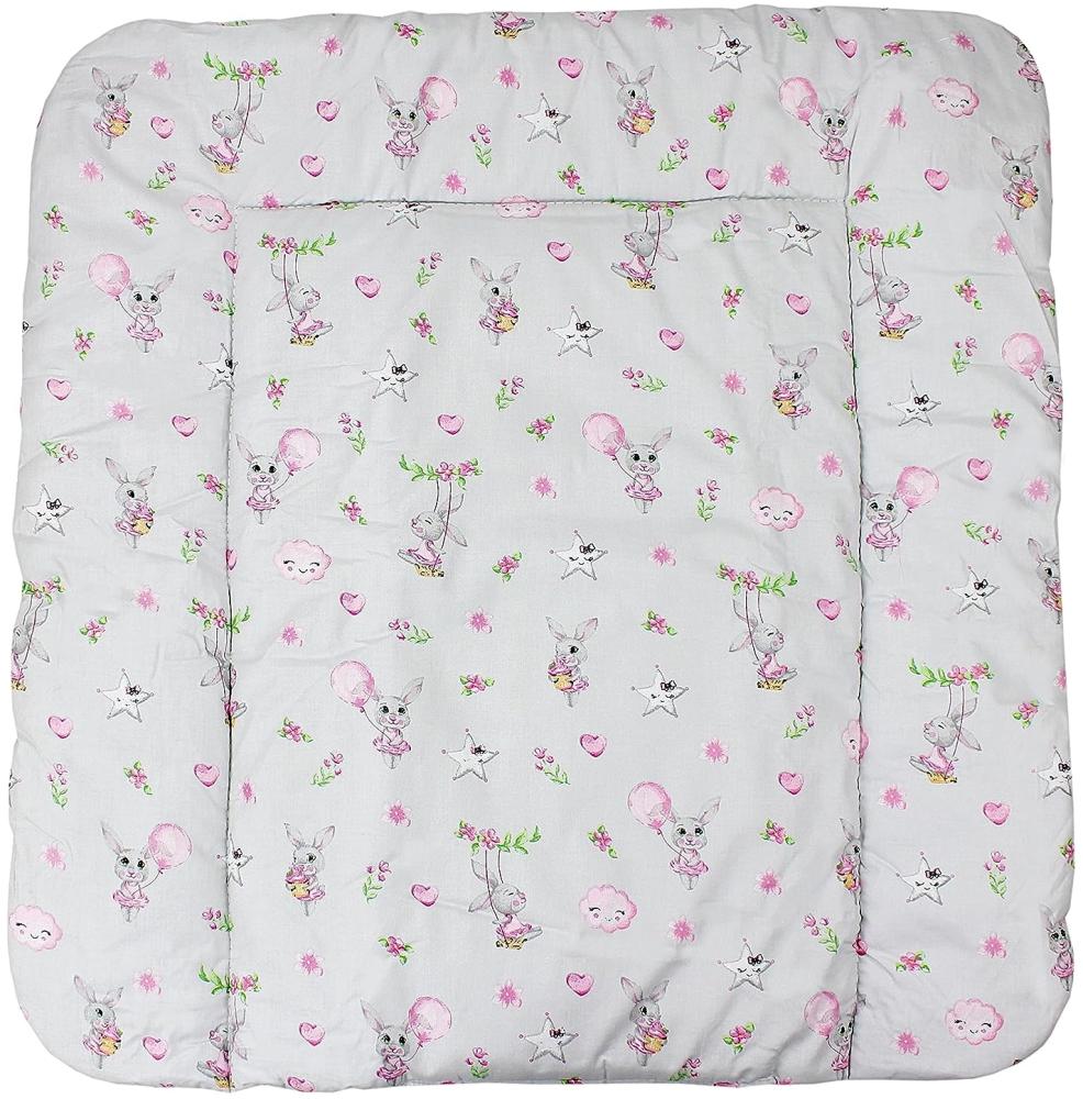 TupTam Baby Wickeltischauflage mit Baumwollbezug Gemustert, Farbe: Kaninchen Rosa / Grau, Größe: 75 x 85 cm Bild 1