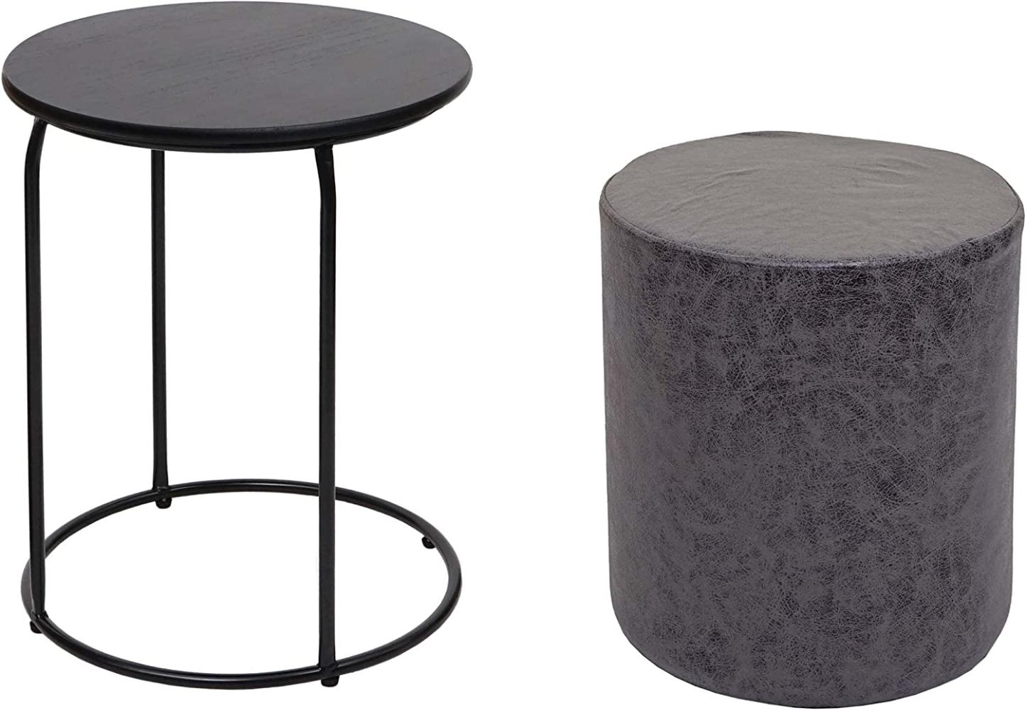 2er-Set Sitzhocker und Beistelltisch HWC-K48, Kaffeetisch Tisch Hocker, MVG-zertifiziert MDF Metall Kunstleder ~ schwarz Bild 1