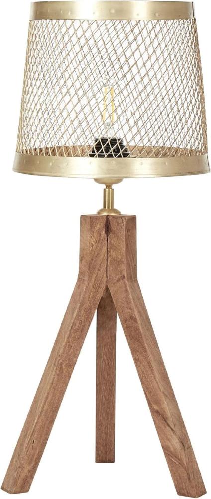 Tischlampe Mango Holz dunkelbraun messing 63 cm Trommelform Giiter-Design BEKI Bild 1