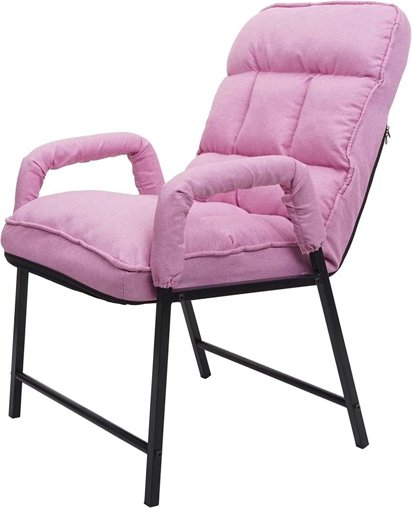 Esszimmerstuhl HWC-K40, Stuhl Polsterstuhl, 160kg belastbar Rückenlehne verstellbar Metall ~ Stoff/Textil rosa Bild 1