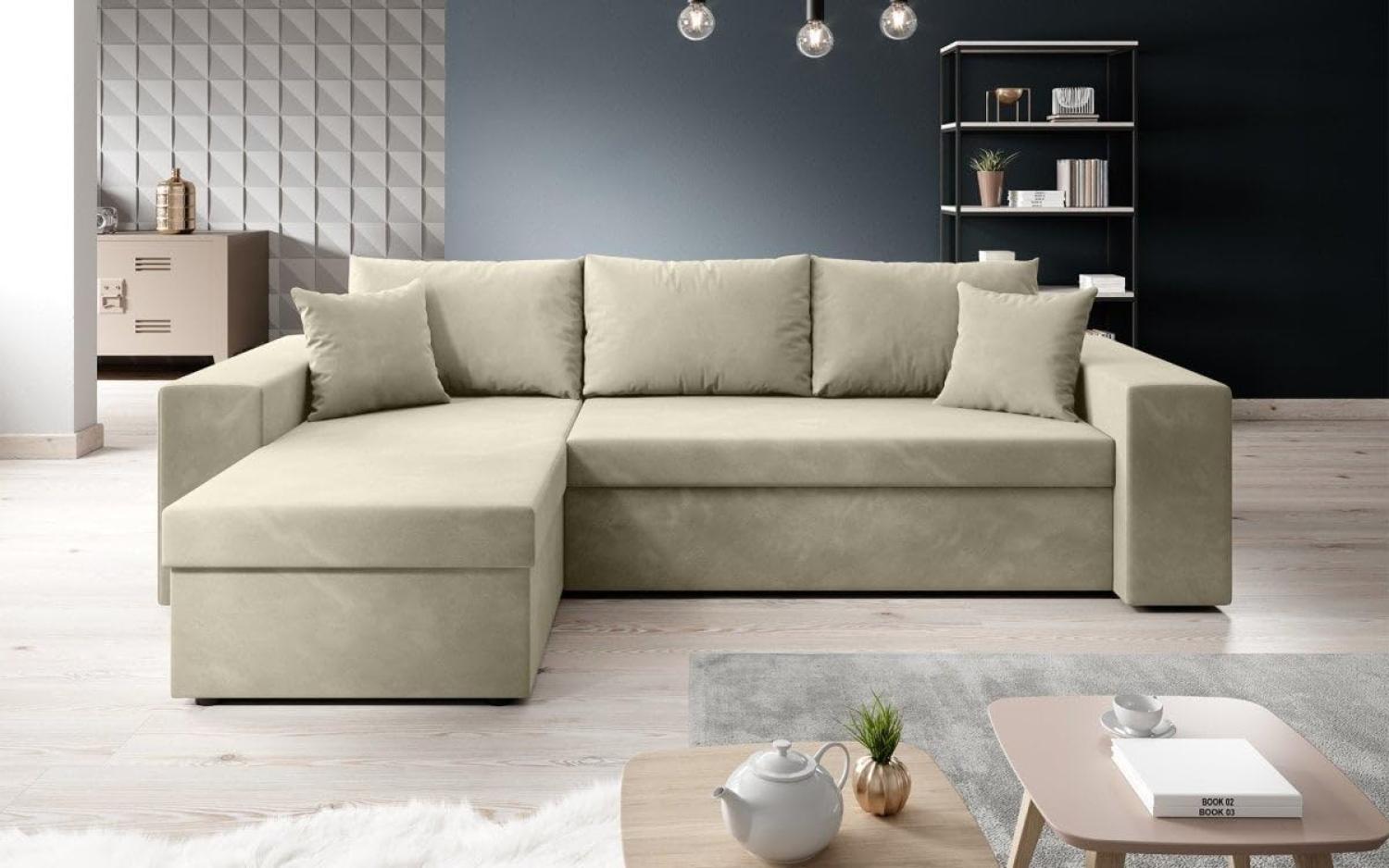 Designer Sofa Denver mit Schlaf- und Klappfunktion Beige Samt Links Bild 1