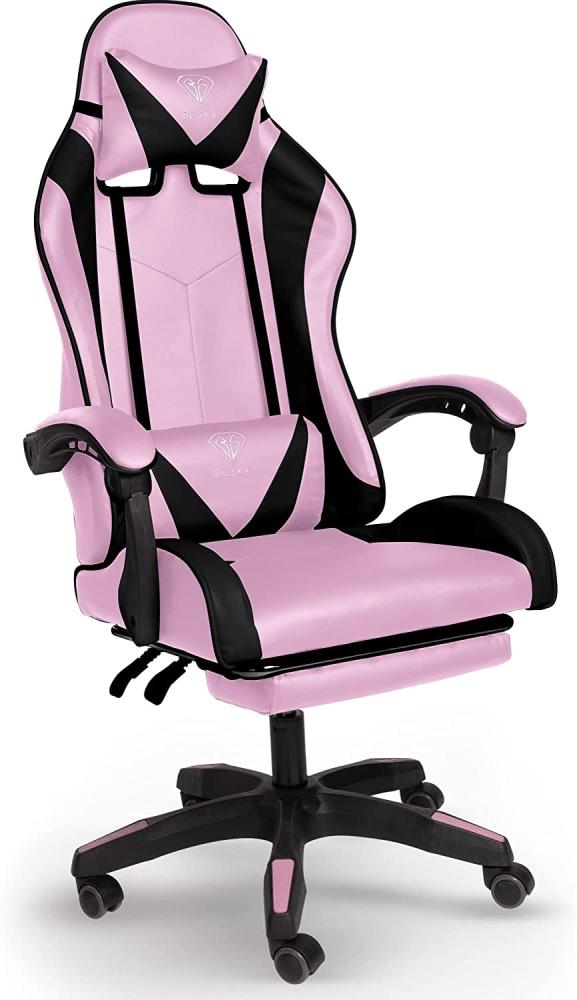 TRISENS Gaming-Stuhl mit Fußstützen - Bürostuhl ergonomisch stufenlos einstellbar - Gamer Chefsessel, Computer Office Chair, Schreibtischstuhl, Büro Stuhl, Farbe:Rosa/Schwarz Bild 1