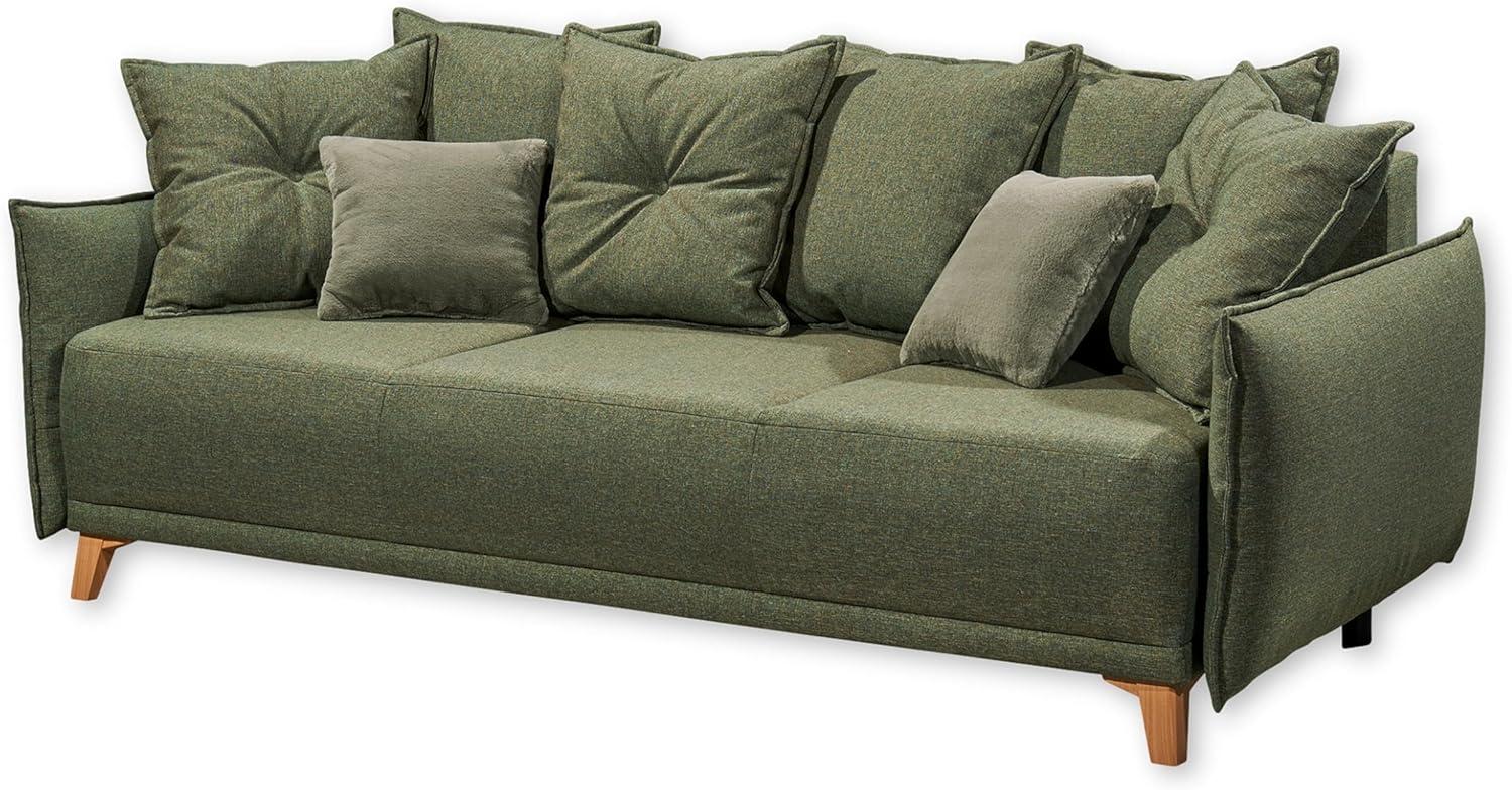 PAMPLONA Bequemes Schlafsofa mit Bettkasten, Grün - Ausziehbares Sofa mit Schlaffunktion - 232 x 91 x 105 cm (B/H/T) Bild 1