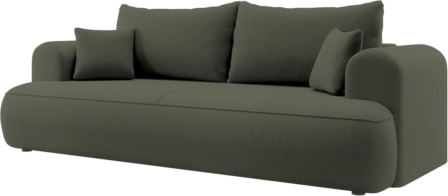 Selsey Sofa Schlafsofa Couch Mit Stauraum Schlaffunktion 3 Sitzer Pflegeleicht Polyurethanschaum Veloursoptik Olivgrün OVO Bild 1