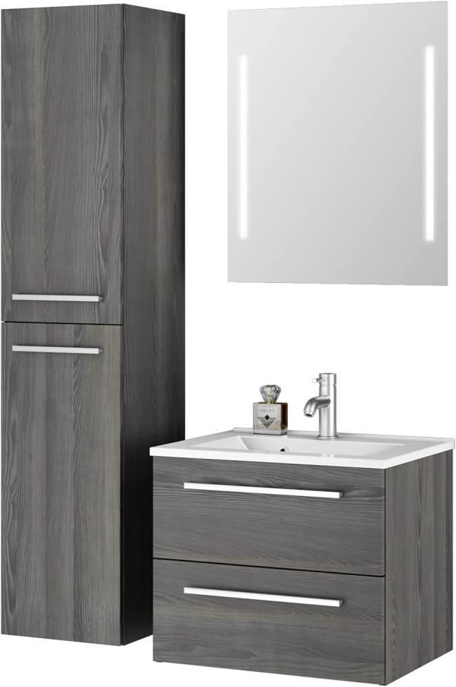 Sieper I Badmöbel Set Libato, Waschtisch mit Unterschrank 60 x 50 cm, Hochschrank und Badspiegel I Pinie Schwarz Bild 1