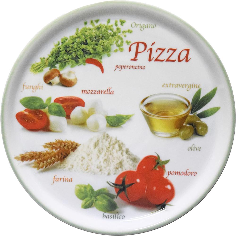 Pizzateller Napoli Green Ø 33,8 cm Servier-Platte XL-Teller Dekoriert Porzellan Bild 1