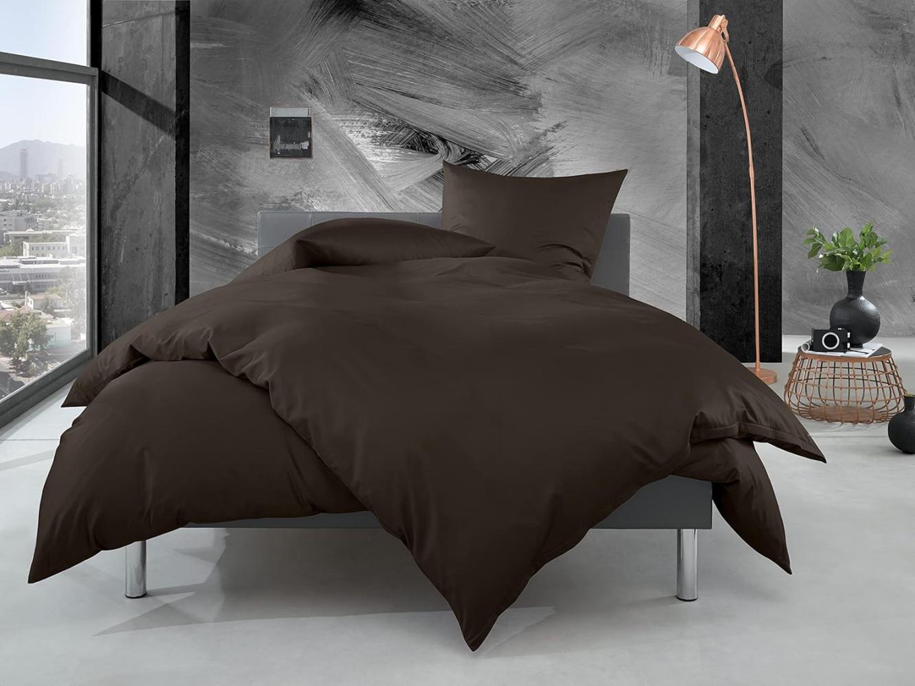 Bettwaesche-mit-Stil Mako Perkal Bettwäsche uni / einfarbig espresso braun Kissenbezug 40x80 cm Bild 1