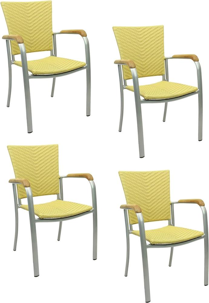 4x KONWAY® ARUBA Stapelsessel Honig Premium Polyrattan Garten Sessel Stuhl Set Bild 1