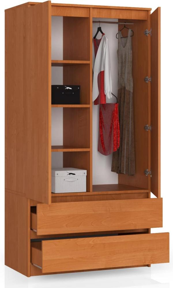 BDW Kleiderschrank 2 Türen, 4 Einlegeböden, Kleiderbügel, 2 Schubladen Kleiderschrank für das Schlafzimmer Wohnzimmer Diele 180x90x51cm (Erle) Bild 1
