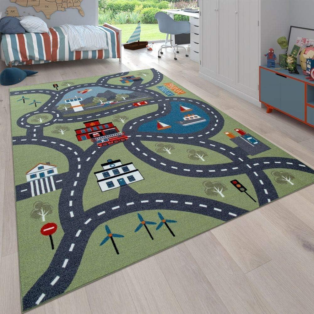 Paco Home Kinder-Teppich Für Kinderzimmer, Spiel-Teppich Mit Straßen-Motiv rutschfest In Grün, Grösse:120x160 cm Bild 1