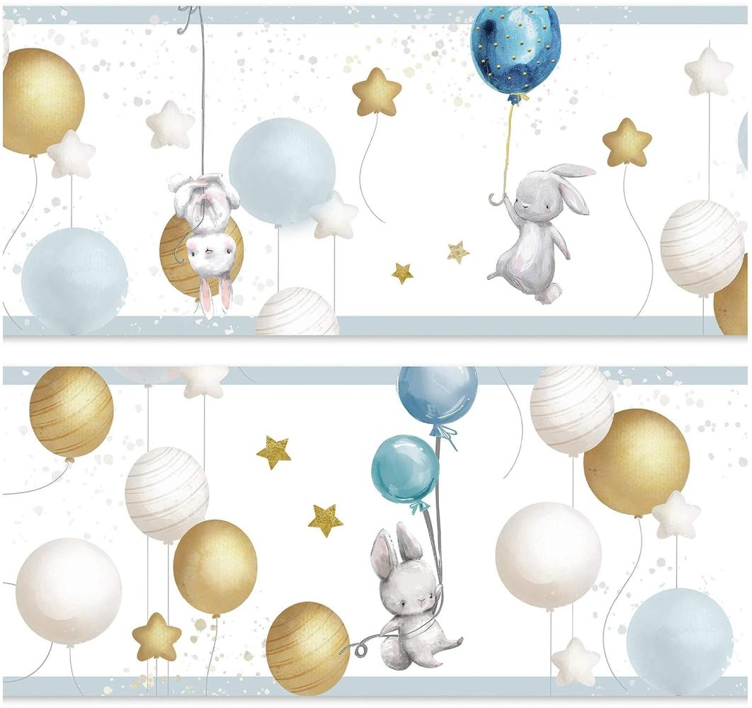 Bordüre 15cm x 200cm für Kinderzimmer Babyzimmer Dekor Aufkleber Wandbordüre selbstklebend Wandtattoo für Kinder Mädchen Junge Y033-17 (Hasen mit Ballons) Bild 1