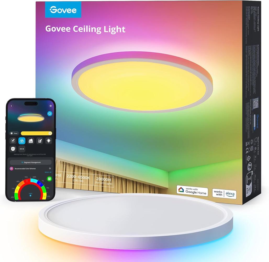 Govee Deckenlampe RGBIC Smart, 24W Ø30cm Led Deckenlampe dimmbar, Deckenlampe Led mit 16 Millionen DIY Farben, Funktioniert mit Alexa & Google Assistant, Deckenleuchten für Schlafzimmer, Wohnzimmer Bild 1