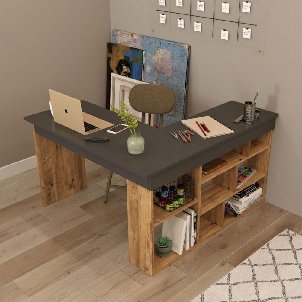 Designer Schreibtisch Tiro Anthrazit/Holz Bild 1