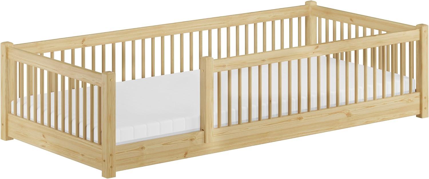 Kinderbett niedriges Bodenbett Kiefer natur 90x200 Kleinkinder Laufstall ähnlich Rollrost und Matratze inkl. Bild 1