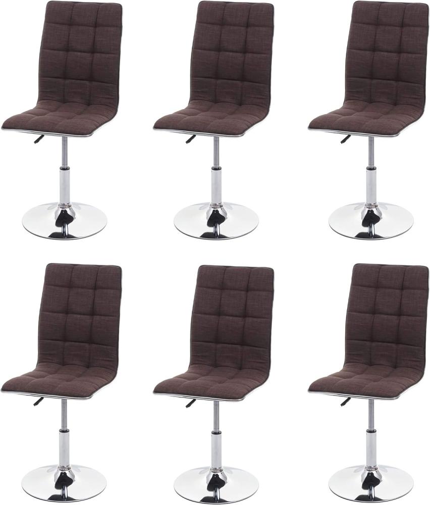 6er-Set Esszimmerstuhl HWC-C41, Stuhl Küchenstuhl, höhenverstellbar drehbar, Stoff/Textil ~ braun Bild 1
