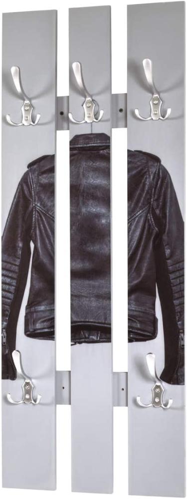Garderobenleiste Wandgarderobe Jacket mit Motivdruck 5 Garderobenhaken grau-schwarz-Edelstahllook Bild 1
