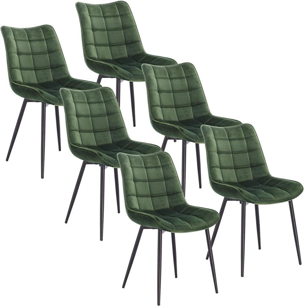 WOLTU 6 x Esszimmerstühle 6er Set Esszimmerstuhl Küchenstuhl Polsterstuhl Design Stuhl mit Rückenlehne, mit Sitzfläche aus Samt, Gestell aus Metall, Dunkelgrün, BH142dgn-6 Bild 1
