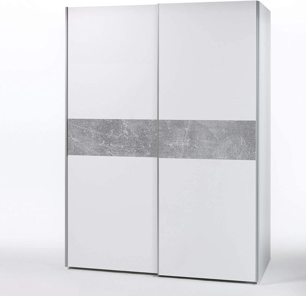 PULS Eleganter Kleiderschrank mit viel Stauraum - Vielseitiger Schwebetürenschrank in Weiß, Bauchbinde Beton - 170 x 195 x 58 cm (B/H/T) Bild 1