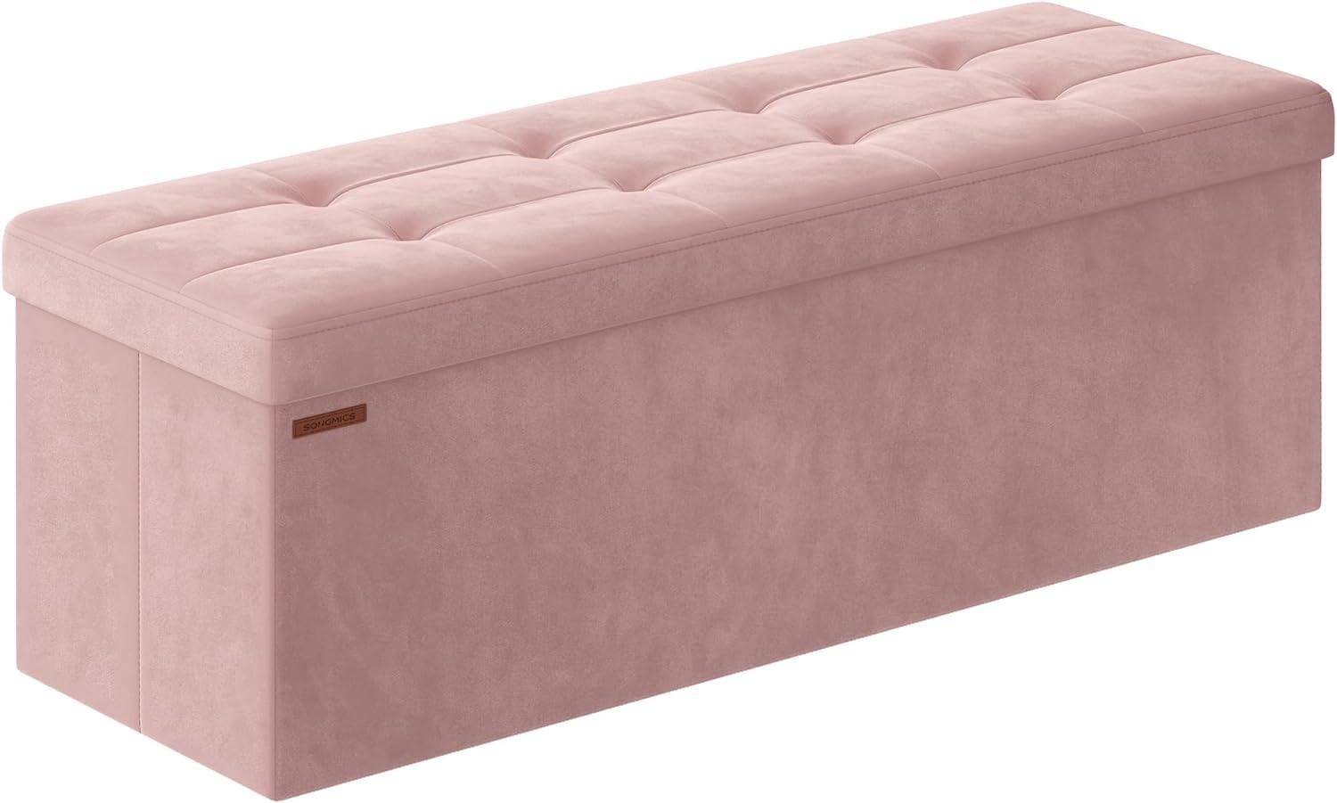 SONGMICS Sitzhocker mit Stauraum, klappbare Sitzbank, 38 x 110 x 38 cm Fußbank, Aufbewahrungsbox, bis 300 kg belastbar, für Wohnzimmer Schlafzimmer Flur, pastellrosa LSF277R01 Bild 1