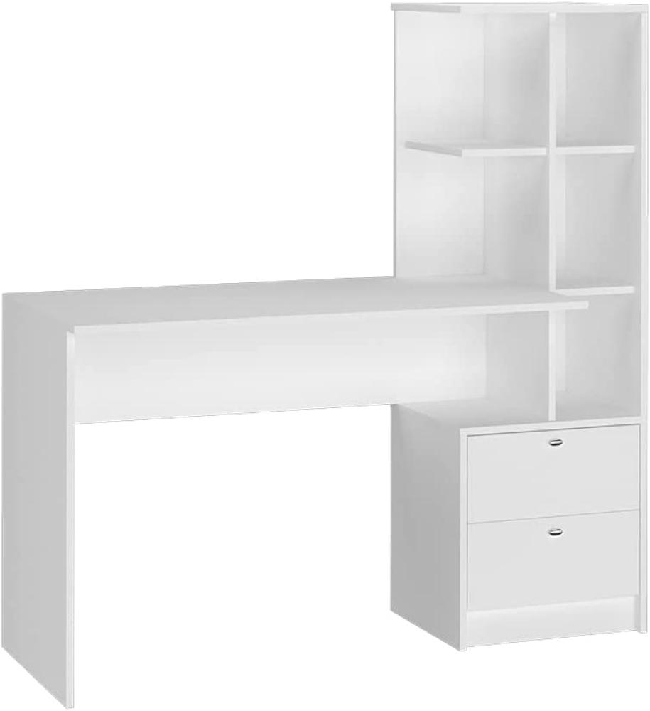 Vicco 'Denton' Schreibtisch mit 2 Schubladen und Ablagefächern, Weiß Bild 1