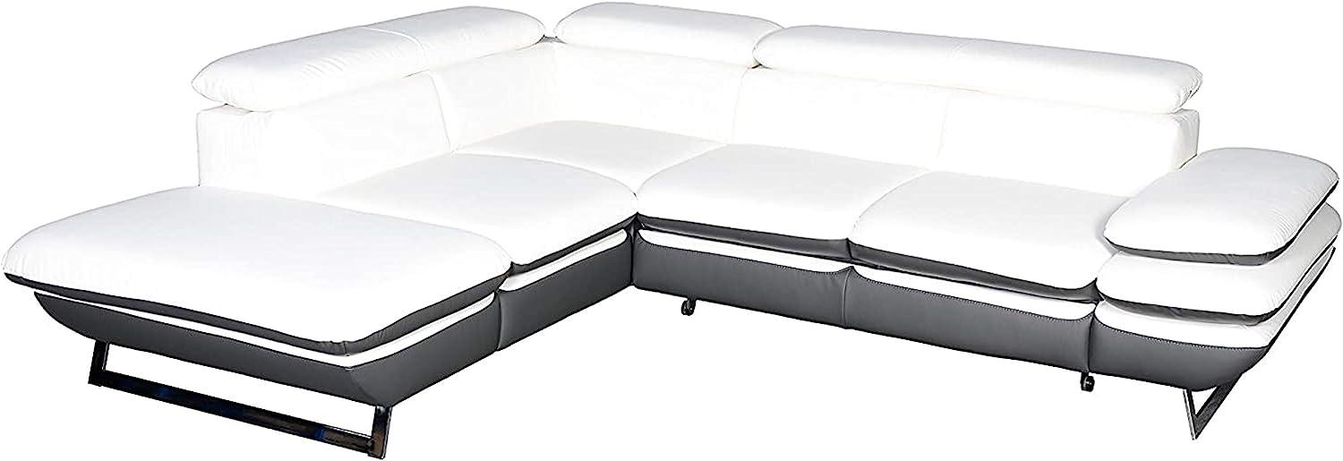 Mivano Ecksofa Prestige / L-Form-Sofa mit Ottomane / Kopfstützen und Armlehne verstellbar / 265 x 74 x 223 / Zweifarbiges Kunstleder, weiß/dunkelgrau Bild 1
