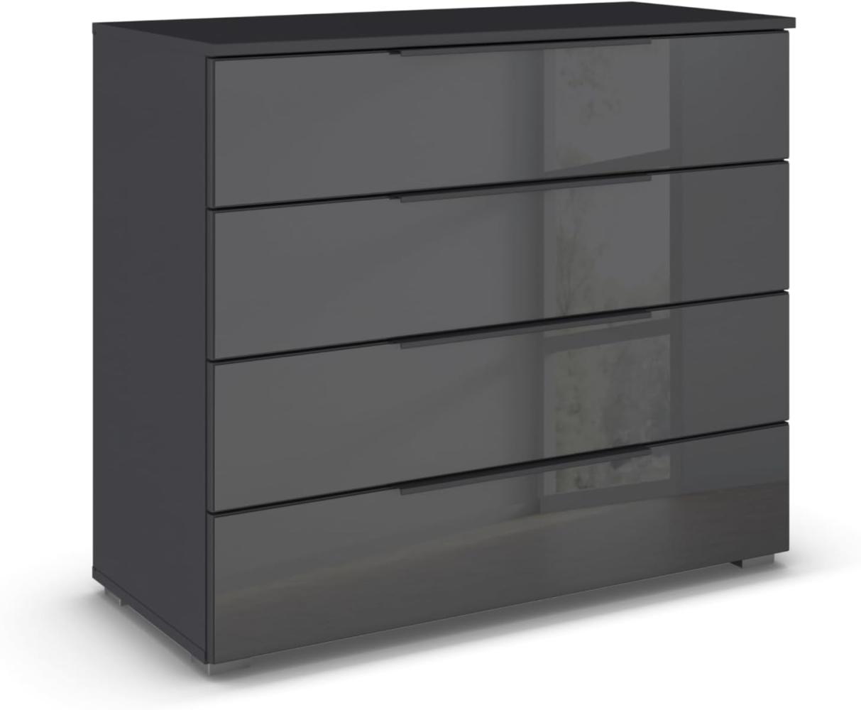 Rauch Möbel Monostar, Kommode, Kommode Schlafzimmer, Kommode, Schubladenkommode, Schlafzimmer Möbel, 4 Schubkästen, mit Glasfront, Farbe Glas Basalt/Grau metallic, 93x81x42cm Bild 1