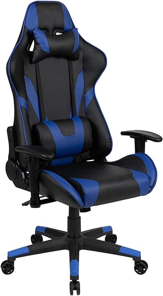 Flash Furniture Gaming Stuhl mit hoher Rückenlehne – Ergonomischer Bürosessel mit verstellbaren Armlehnen und Fußstütze – Perfekt als Zockerstuhl und fürs Home Office – Blau Bild 1