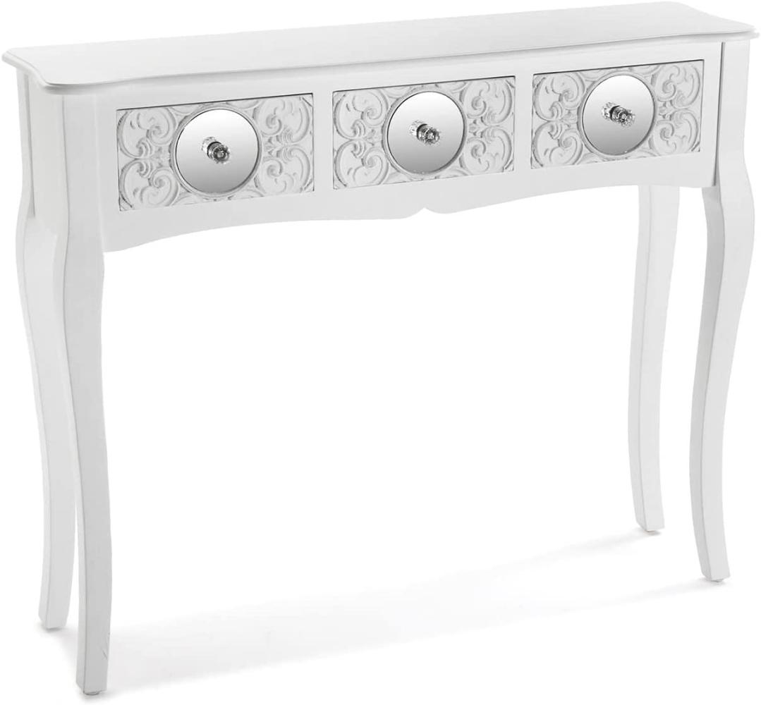 Versa Indra Schmales Möbelstück für den Eingangsbereich oder Flur, Moderner Konsolentisch, mit 3 Schubladen, Maßnahmen (H x L x B) 80 x 25 x 95 cm, Holz, Farbe: Weiß Bild 1