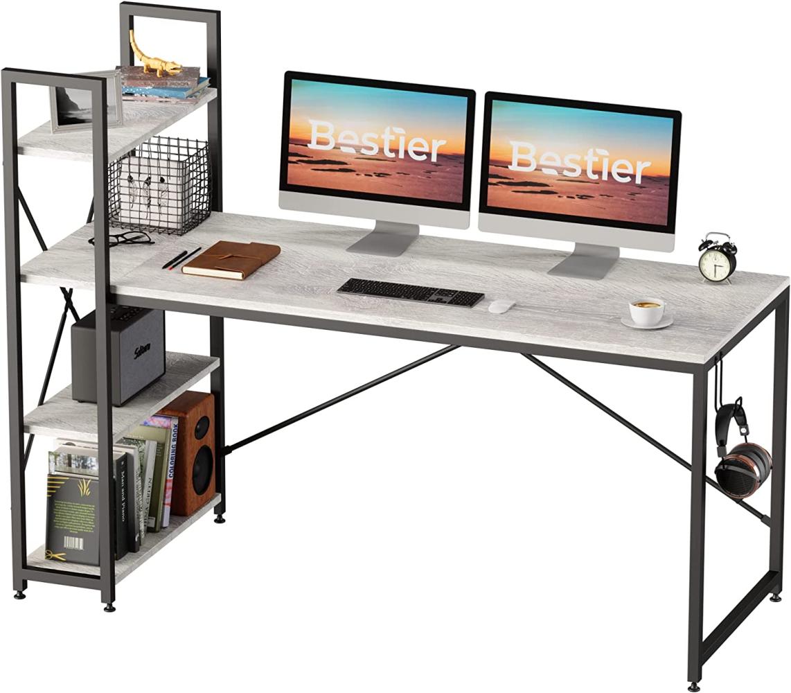 Bestier Computertisch mit Ablagefächern Schreibtisch Kleiner mit Regalen 160CM Umkehrbarer Computertisch mit Bücherregal für Heimbüro Kleiner Raum Bild 1
