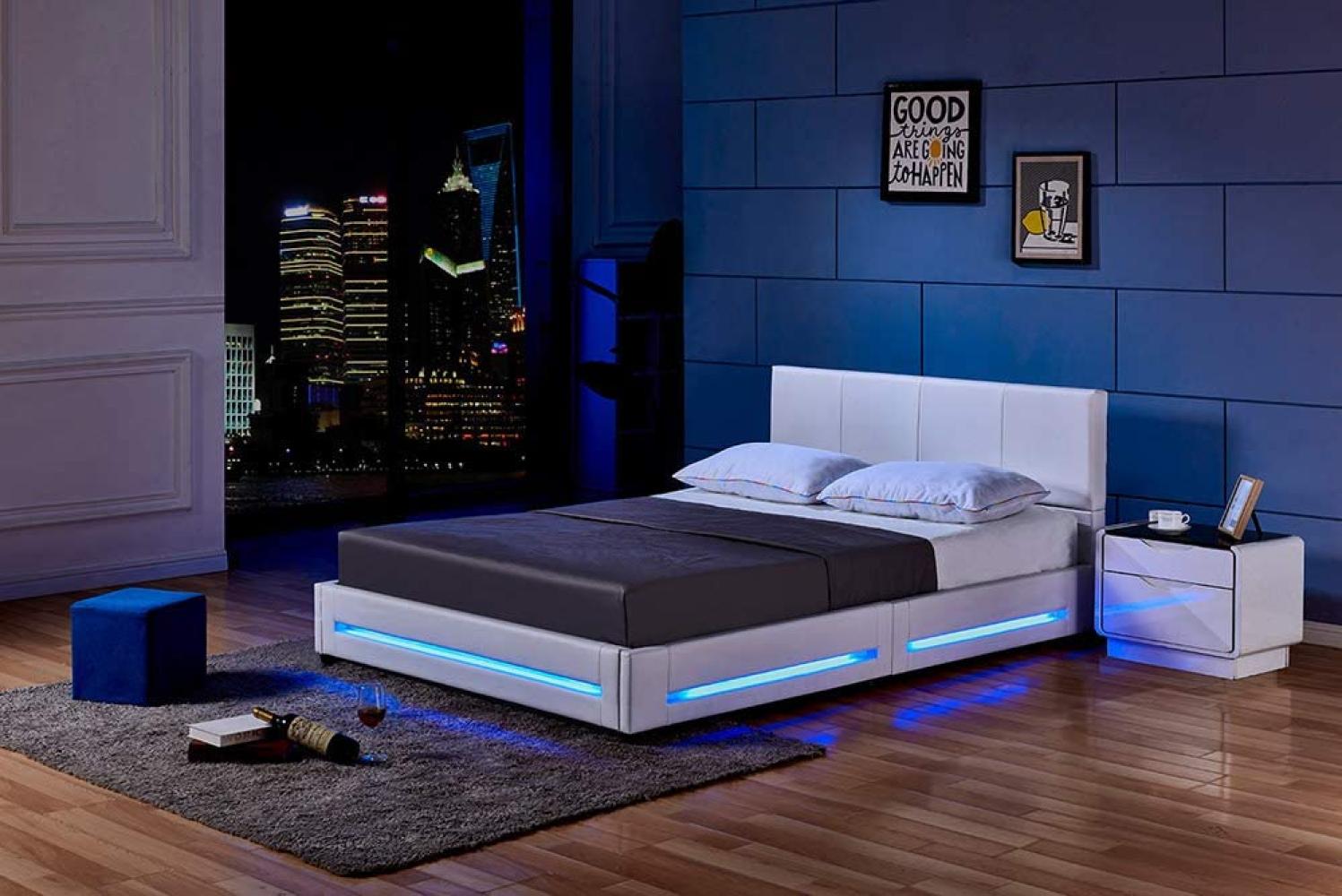 Home Deluxe Polsterbett mit LED-Beleuchtung 'ASTEROID' Weiß 160 x 200 cm, mit Matratze Bild 1