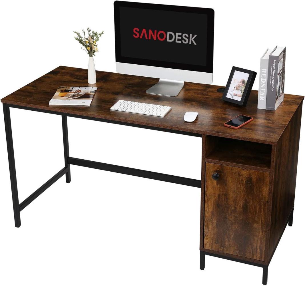 SANODESK FD Computertisch Esstisch Computer Schreibtisch Home Office Esszimmertisch PC Laptop Tisch Schreibtisch mit Schrank, 120x60x75 cm (Walnuss+ Schwarz, mit Schrank)…… Bild 1