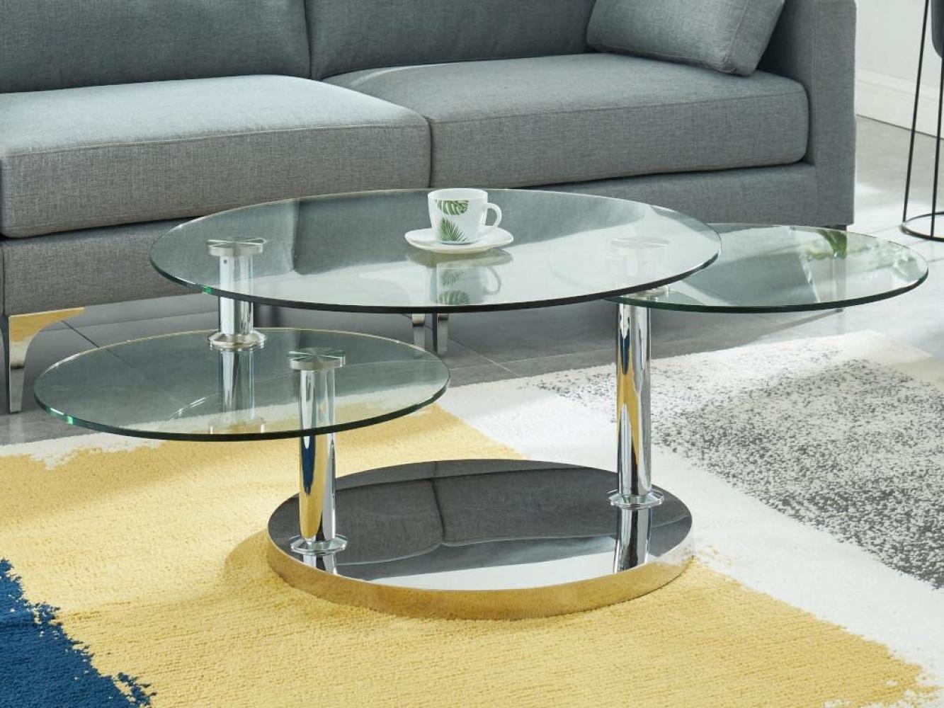 Couchtisch mit drehbaren Tischplatten WESLEY - Glas & Stahl Bild 1
