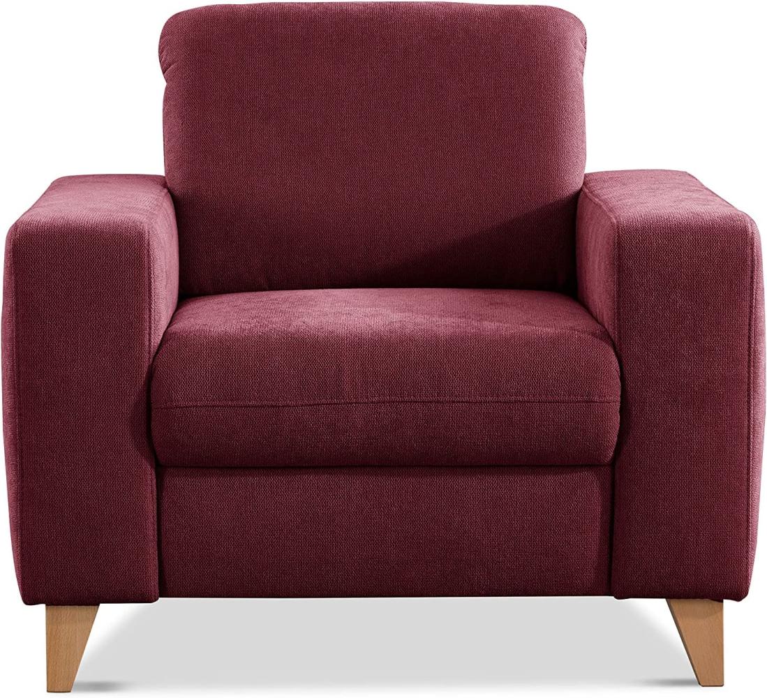 CAVADORE Sessel Lotta / Skandinavischer Polstersessel mit Federkern und Holzfüßen / 98 x 88 x 88 / Webstoff, Rot Bild 1