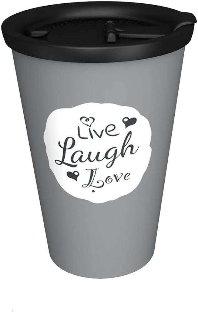 Ornamin 1210 + 1214 Coffee to go Becher mit auslaufsicherem Deckel 400 ml Live, Laugh, Love grau Bild 1