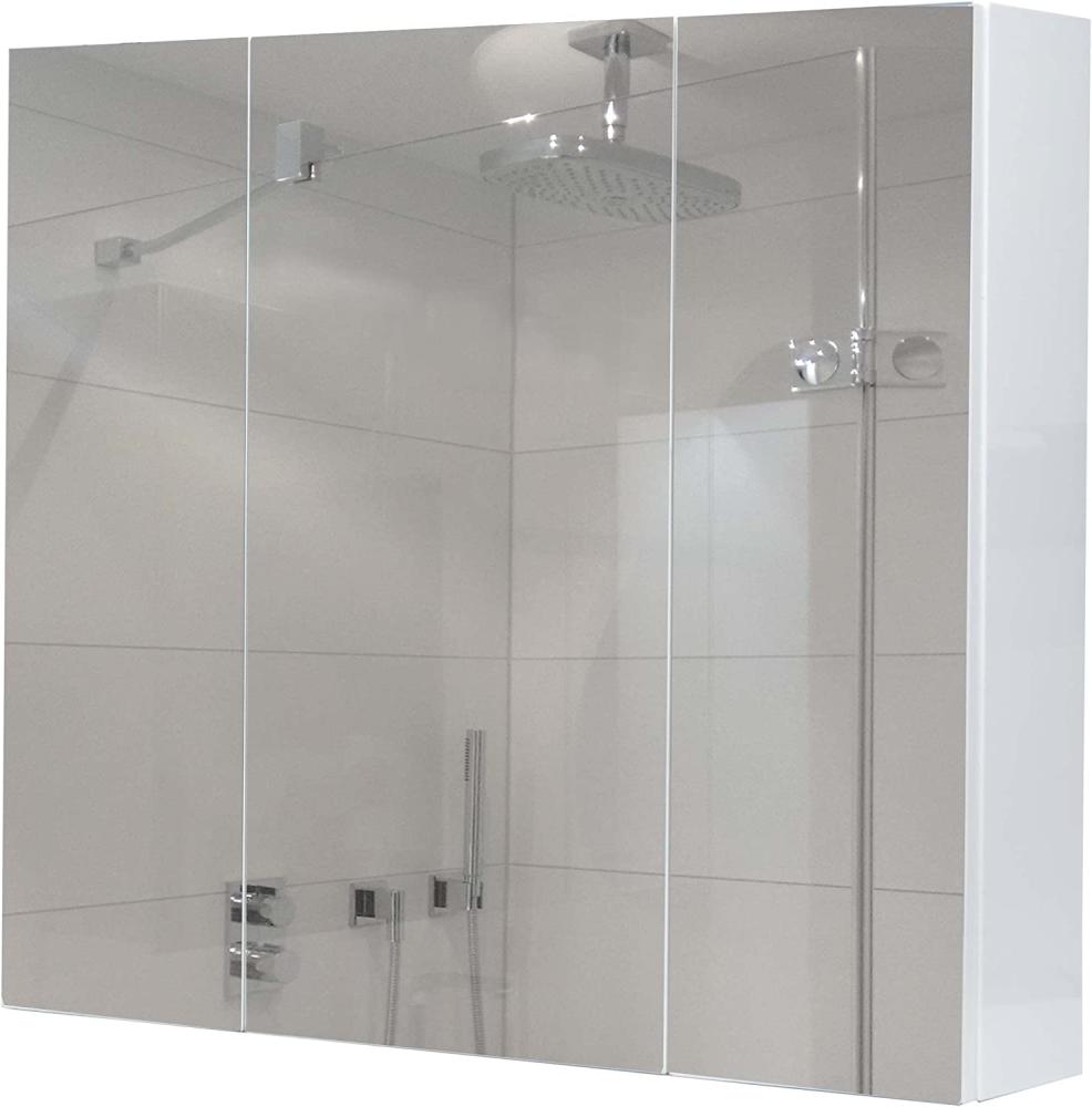 Spiegelschrank HWC-B19b, Badschrank Hängeschrank, 6 Regalböden hochglanz MVG-zertifiziert 70x80x16cm ~ weiß Bild 1