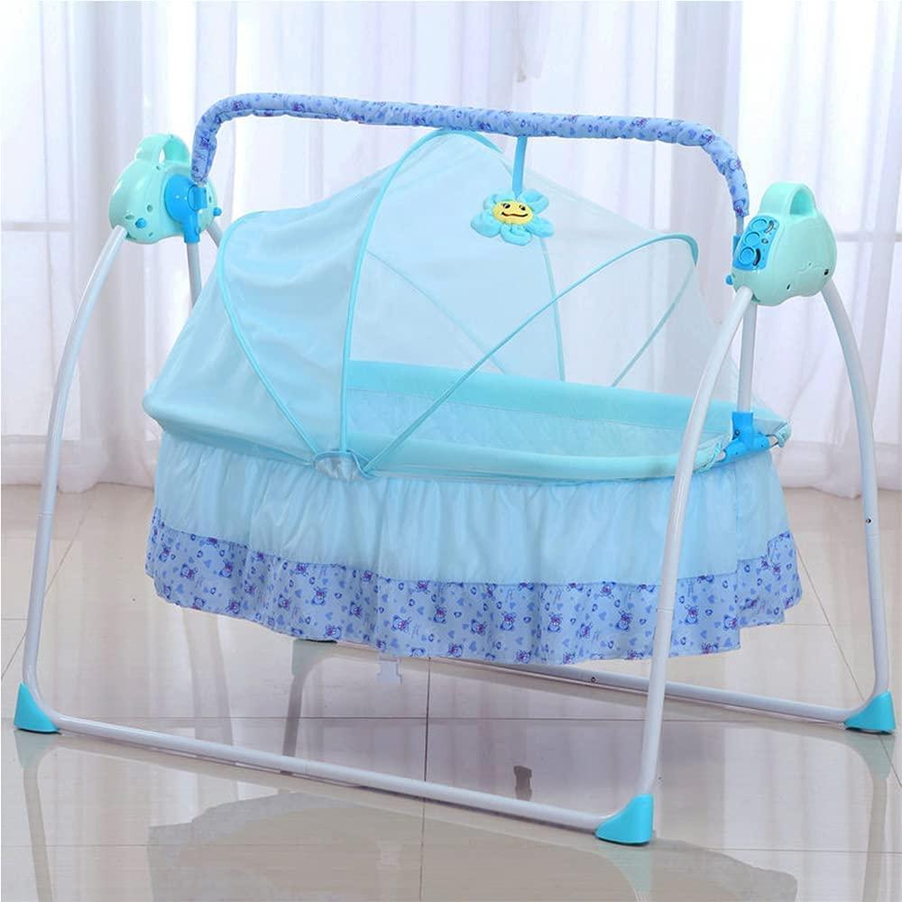 Babywiege Elektrische Babyschaukel mit Mückennetz Baby Stubenwagen Automatik Safe Baby-Wiege mit Musik Sicher Wippe, Blau Bild 1