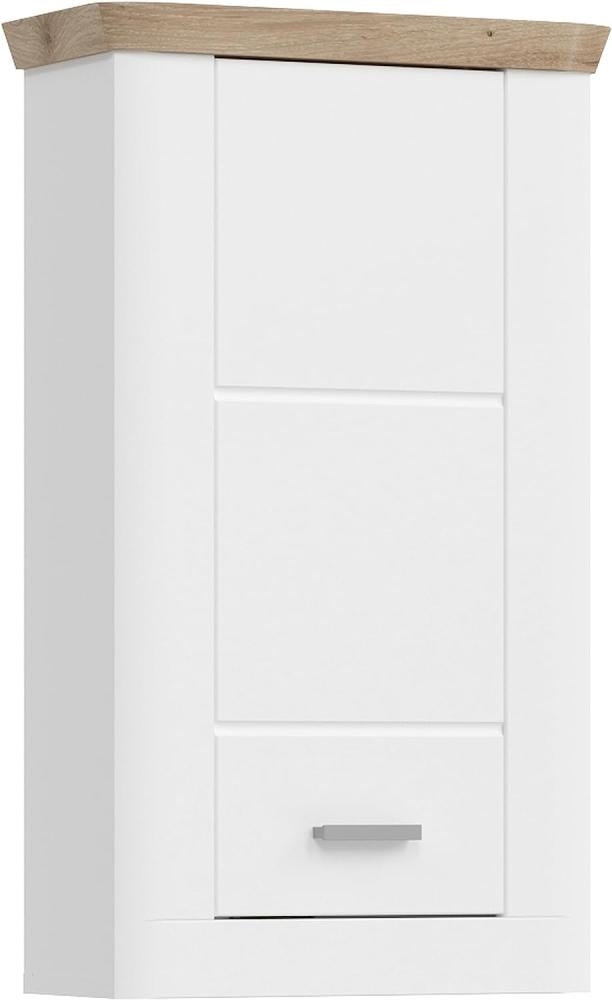 Badezimmer Hängeschrank Michigan in weiß matt und Eiche 45 x 76 cm Bild 1