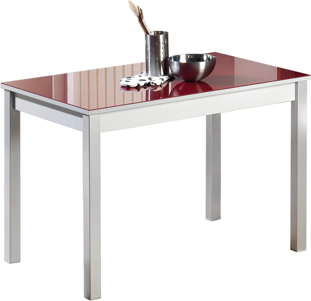 ASTIMESA Fester Tisch kuechentisch, Metall Glas Holz, rot, 110x70cm Bild 1