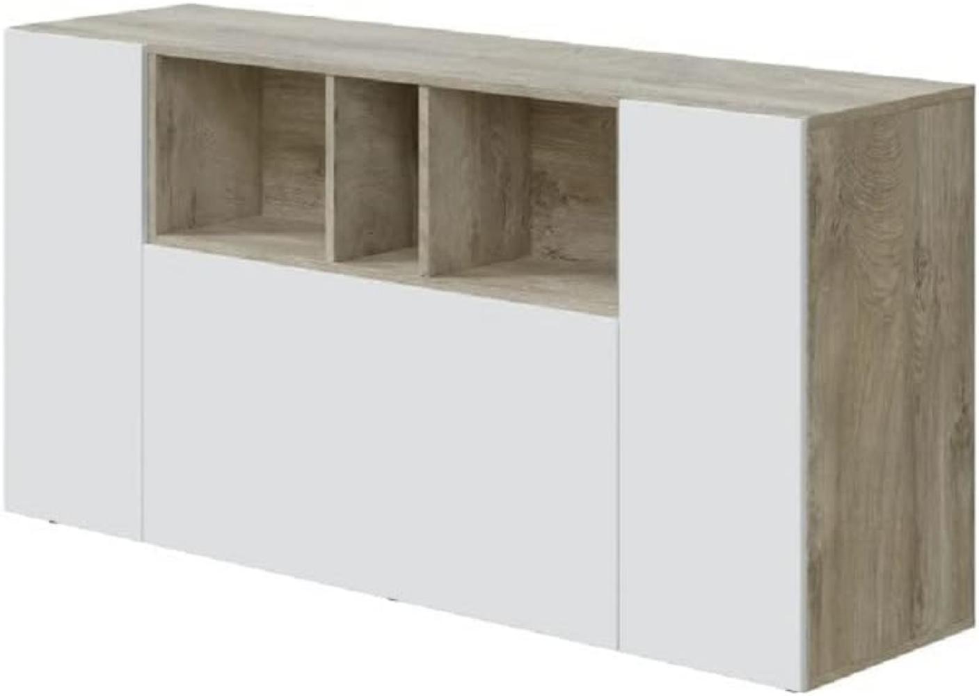 Habitdesign Loire Sideboard, Holzwerkstoff, Eiche Alaska und Weiß Artik, Unico Bild 1