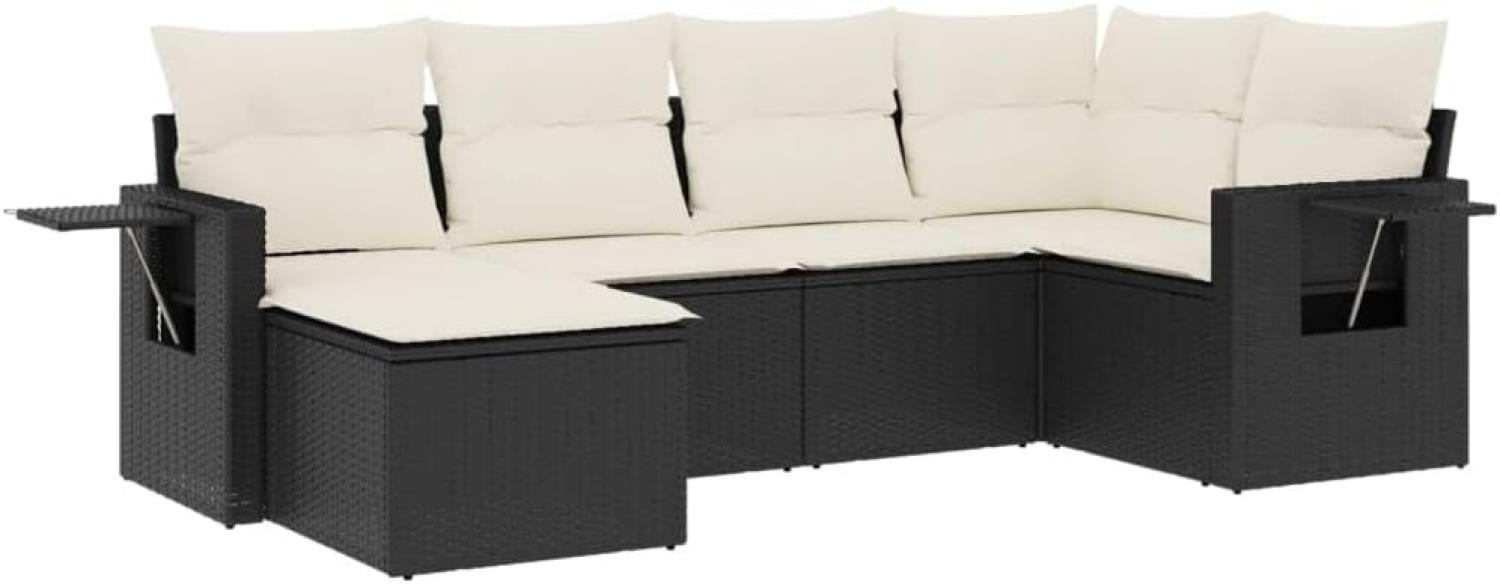 vidaXL 6-tlg. Garten-Sofagarnitur mit Kissen Schwarz Poly Rattan Bild 1