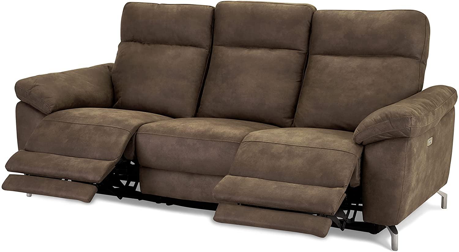 Ibbe Design Braun Stoff 3er Sitzer Relaxsofa Couch mit Elektrisch Verstellbar Relaxfunktion Heimkino Sofa Doha mit Fussteil, Federkern, 222x96x101 cm Bild 1