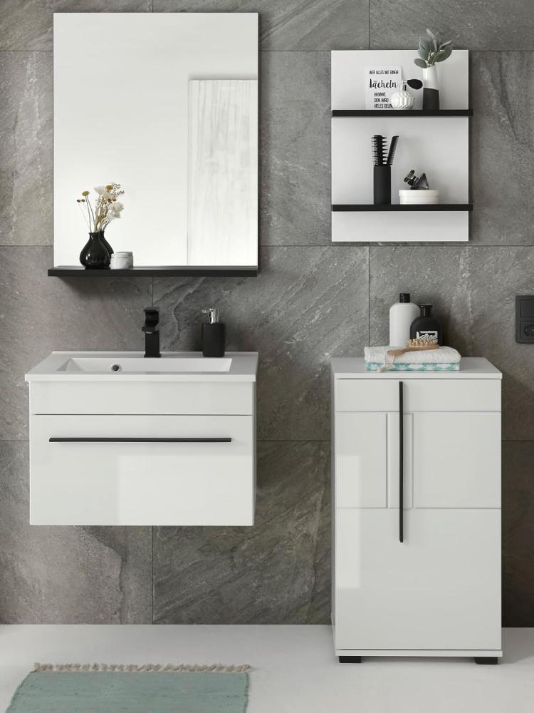 Badmöbel Set 5-teilig Design-D mit Waschbecken in Hochglanz weiß 115 x 200 cm, mit Waschbecken Bild 1
