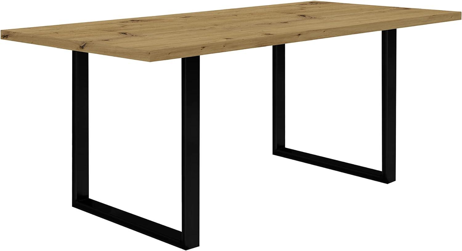 FORTE TABLES Tisch nicht ausziehbar, Holzwerkstoff, Artisan Eiche, Metallbeine schwarz, B x H x T: 180 x 74,7 x 90 cm Bild 1